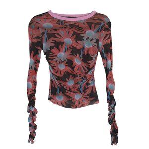 Urban Outfitters Sia Ruched Mesh Floral Top Medium